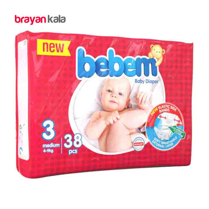 عکس اصلی پوشک ببم مدل New سایز 3 (medium) بسته 38 عددی